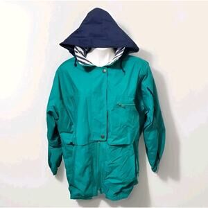 Vintage London Fog Winbreaker Rain Coat Jacket Teal Blue Mid Length XL 90/80's